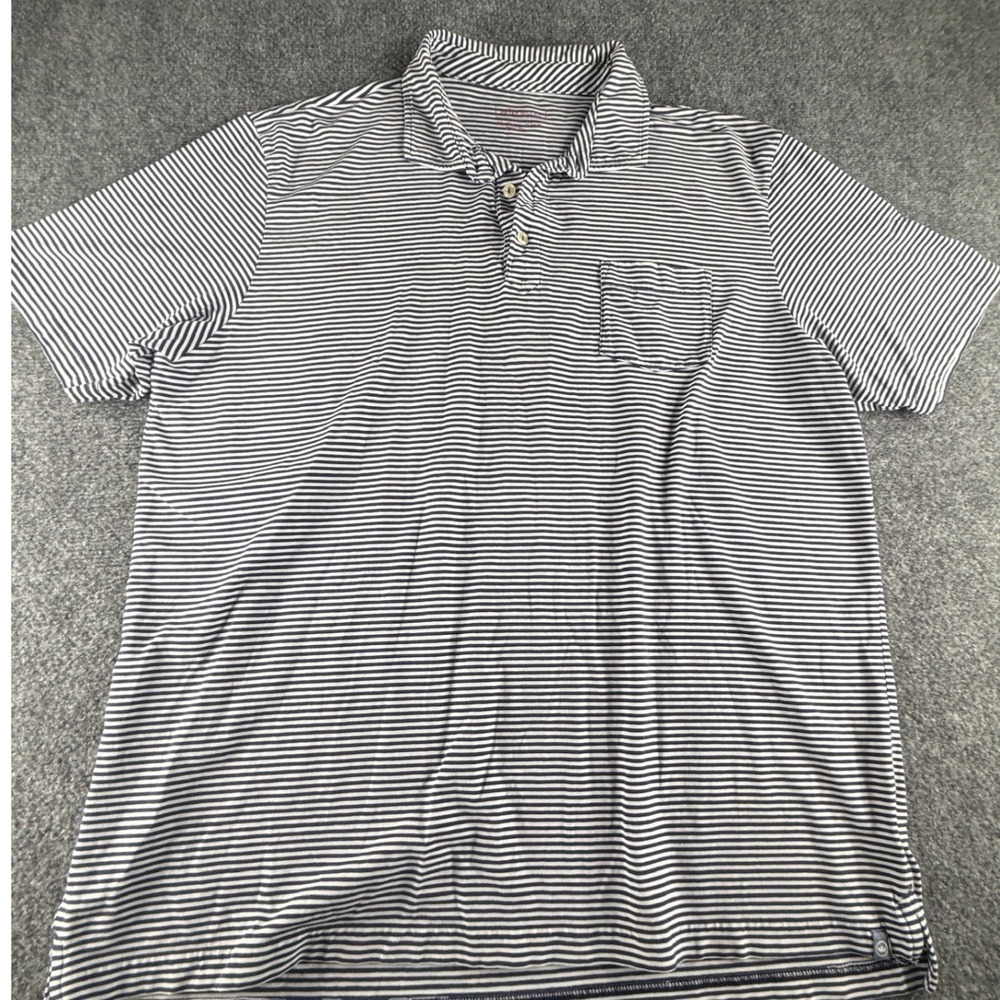 Peter Millar Mens XL Navy White Striped Cotton Spandex Short Sleeve Polo Shirt